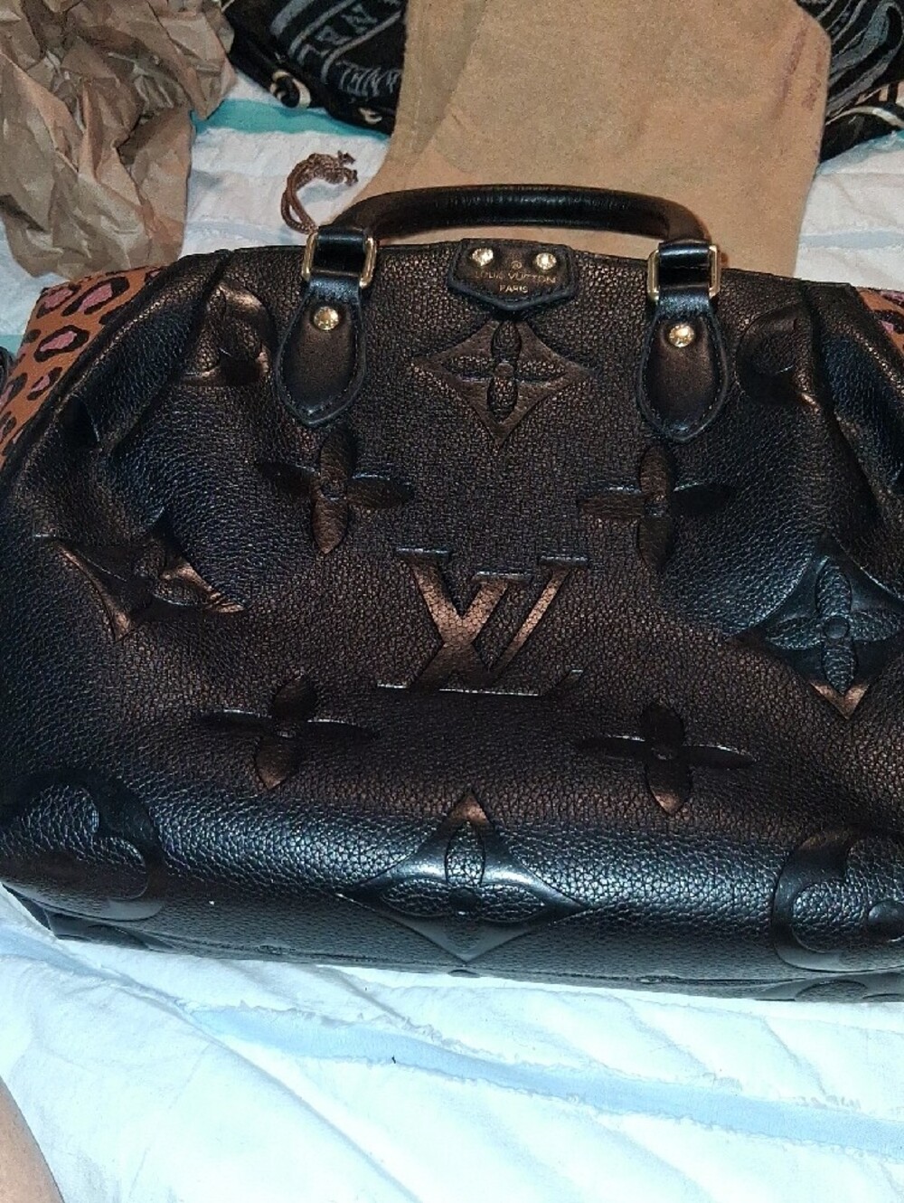 Black Embossed Monogram Purse with Leopard Side Panels, **No Bundle, Firm Price* - Picture 11 of 16